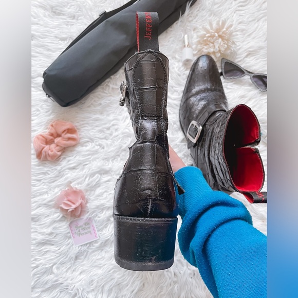 Jeffrey West Italian Croc Red and Black Buckle Leather Boots - Picture 5 of 8